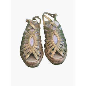 Gold Metallic Strappy Wedge Sandals By Aerosoles Size 8M Women’s Espadrille Styl